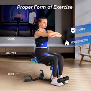 MERACH Deep Squat Machine in use for core, glutes, and leg exercise, demonstrating proper form.