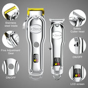 Hatteker Professional Hair Cutter Mans Hair Clipper Set Metal Electric Cordless Hair Trimmer for Barber LCD Display Hairdressing