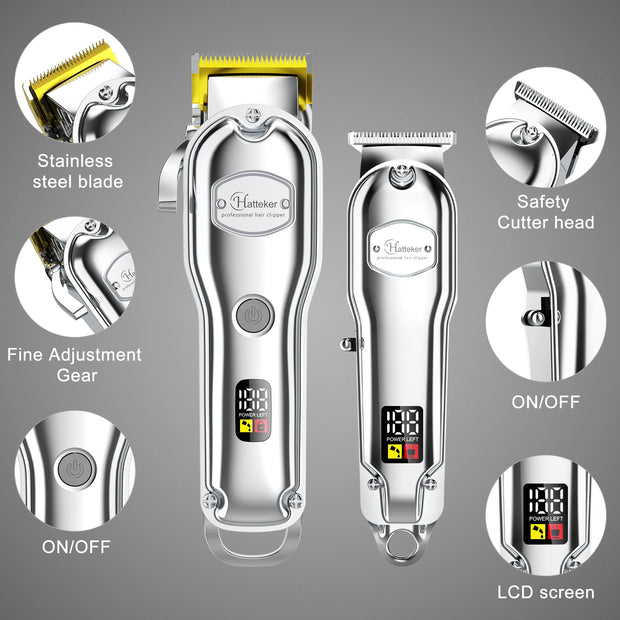 Hatteker Pro Cordless Hair Clipper Set Metal LCD Barber Trimmer-The Joop Basket