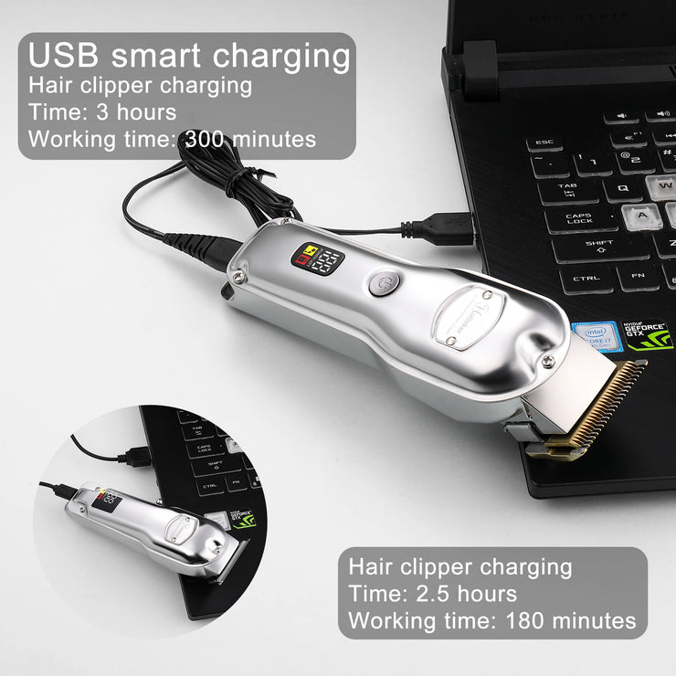 Hatteker Professional Hair Cutter Mans Hair Clipper Set Metal Electric Cordless Hair Trimmer for Barber LCD Display Hairdressing