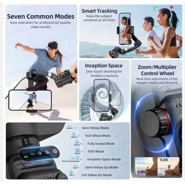 M02 Portable 3-Axis Gimbal Stabilizer Flexible AI Auto Tracker with Tripod for Vlogging for Cell Phones and Cameras-The Joop Basket