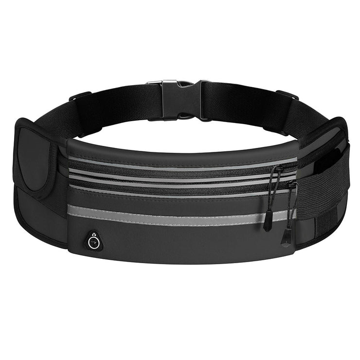 Outdoor fitness waterproof sports waist bag in solid black with release buckle.