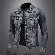 Personality slim fit stand collar denim jacket for cycling and motorcycle enthusiasts, inspired by Marvel's Venom.