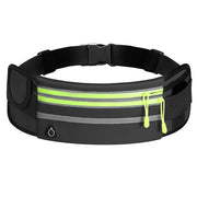 Outdoor fitness waterproof sports waist bag with fluorescent accents and release buckle.