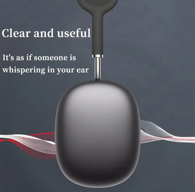 P9 Air Max Wireless Stereo Headphone with attached cable and text highlighting sound clarity.