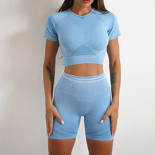 Seamless Sports Set for Women Workout Outfit Booty Yoga Pant Push Up Short Sleeve Activewear Fitness Shirts Gym Wear-The Joop Basket