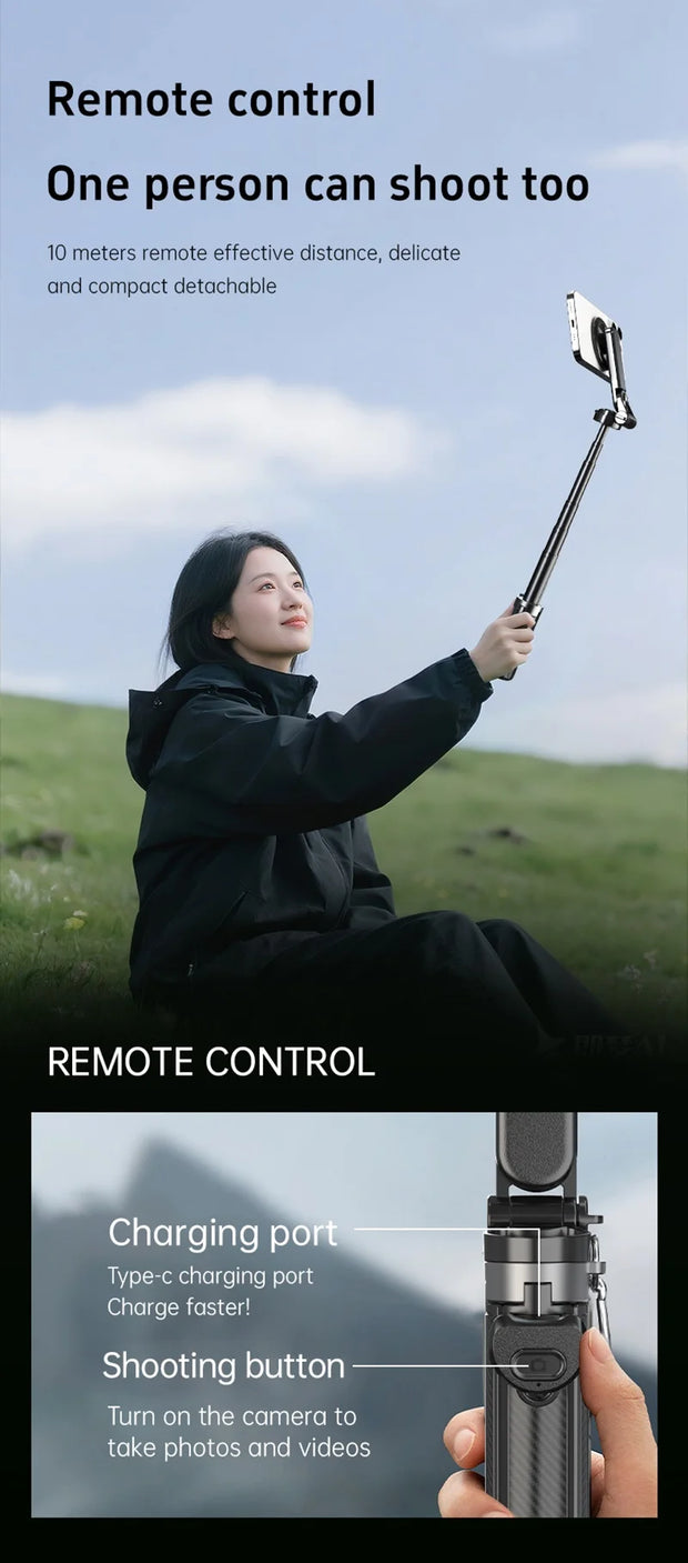 T20 Magnetic Portable Telescopic Selfie Stick 360° Rotation Universal for iPhone 16 15 14 13 12 11 Samsung Xiaomi Travel Outdoor-The Joop Basket