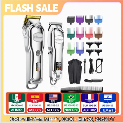 Hatteker Professional Hair Cutter Mans Hair Clipper Set Metal Electric Cordless Hair Trimmer for Barber LCD Display Hairdressing