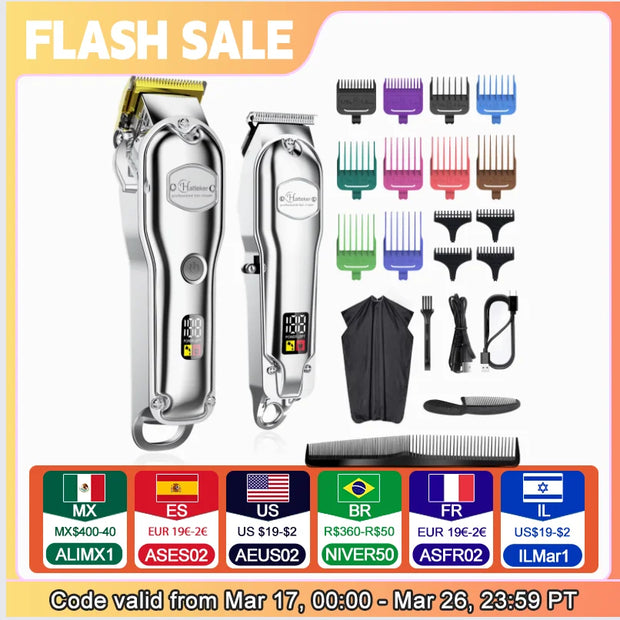 Hatteker Pro Cordless Hair Clipper Set Metal LCD Barber Trimmer-The Joop Basket