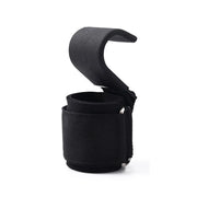 Black wrist hook for fitness squat weightlifting and strength training.