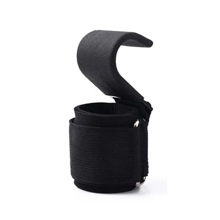 Black wrist hook for fitness squat weightlifting and strength training.