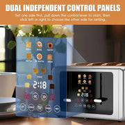 Dual touchscreen control panels on 4 slice toaster with digital countdown display.