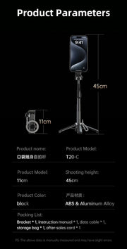 T20 Magnetic Portable Telescopic Selfie Stick 360° Rotation Universal for iPhone 16 15 14 13 12 11 Samsung Xiaomi Travel Outdoor-The Joop Basket
