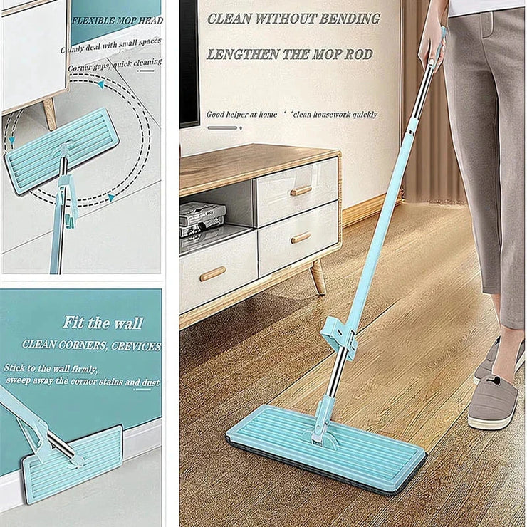 Newest microfiber flat mop with adjustable pole and washable pads for easy floor cleaning.