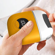 Electric foot rasp with digital display, ergonomic grip, and adjustable grinding heads for smooth feet.