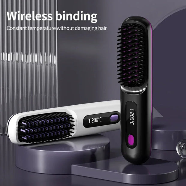 Electric LCD Usb Ceramic Heating Straight Hair Comb Wireless Portable Negative Ion Styling Tool Rechargeable Straightening Brush-The Joop Basket