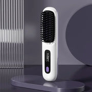 Electric LCD USB ceramic heating straight hair comb with negative ion technology, rechargeable and wireless.