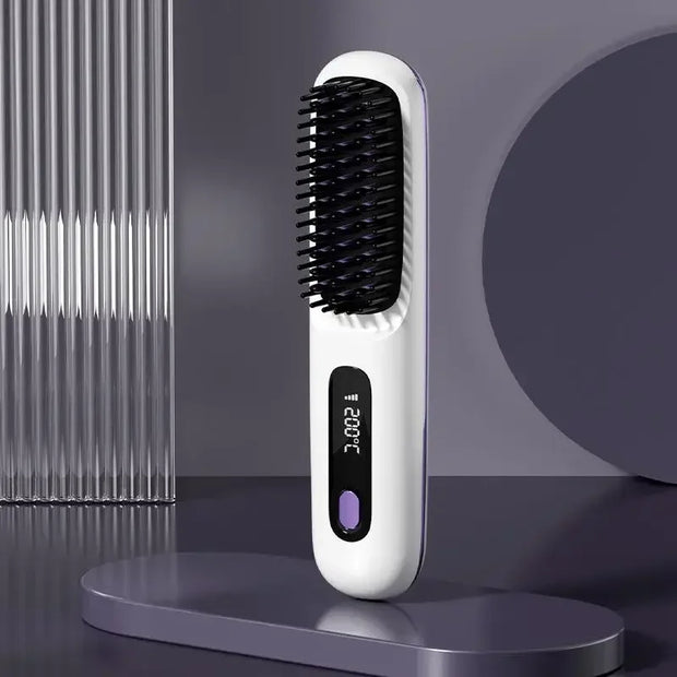 Electric LCD Usb Ceramic Heating Straight Hair Comb Wireless Portable Negative Ion Styling Tool Rechargeable Straightening Brush-The Joop Basket