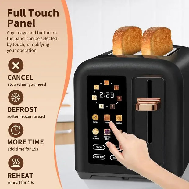 Toaster 2 Slice, Stainless Toaster LCD Display&Touch Button, 50% Faster Heating Speed, 1.4'' Wide Slots Toaster-The Joop Basket