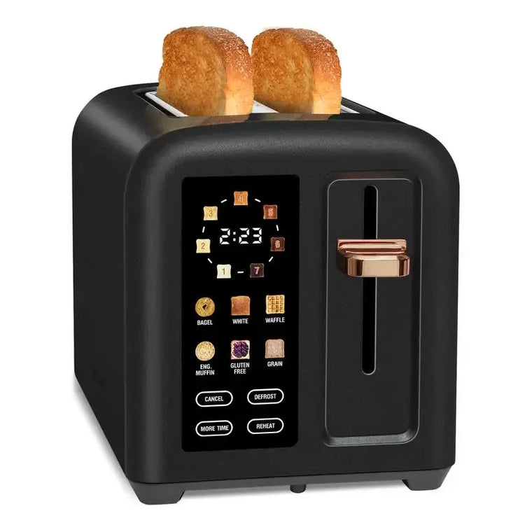 Toaster 2 slice stainless steel with LCD display and touch button.