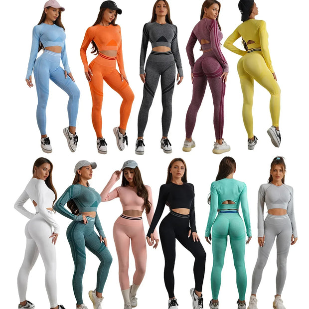 Seamless Sports Set for Women Workout Outfit Booty Yoga Pant Push Up Short Sleeve Activewear Fitness Shirts Gym Wear-The Joop Basket