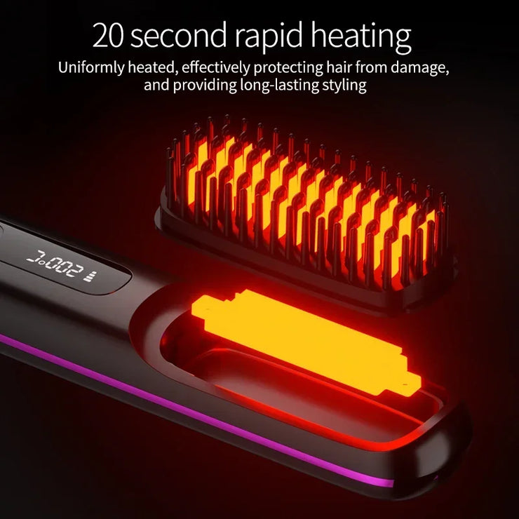 Electric LCD USB ceramic heating straight hair comb with rapid 20-second heating.