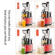 Houselin 7 inch Cold Press Juicer making various juices with pulp separator.