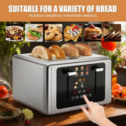 4 Slice Toaster with Touchscreen control, dual independent panels, and multiple shade settings for versatile bread options.