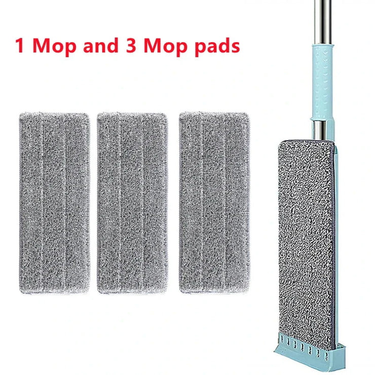 Newest microfiber flat mop with three washable pads and adjustable handle.