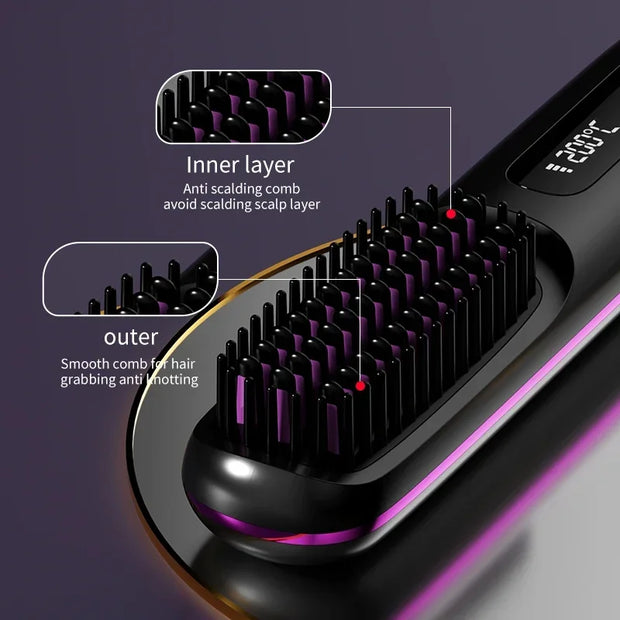 Electric LCD Usb Ceramic Heating Straight Hair Comb Wireless Portable Negative Ion Styling Tool Rechargeable Straightening Brush-The Joop Basket