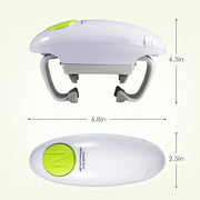 Automatic jar opener in white and green with easy, labor-saving electric design and multifunction features.