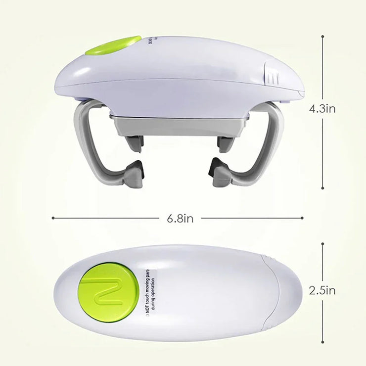 Automatic jar opener in white and green with easy, labor-saving electric design and multifunction features.