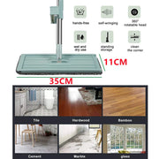 Newest microfiber flat mop with hands-free, self-wringing feature, 360° rotatable head, suitable for wet and dry use on various floors.