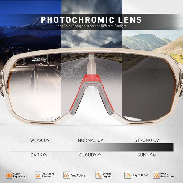 KAPVOE New Outdoor Photochromic Cycling Glasses for Men Women Mountain Bike Sunglasses Sports Goggles UV Protection