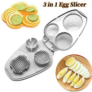 3in1 creative egg slicer with cutting discs for slicing, wedging, dicing; ideal for eggs, fruits, and vegetables.