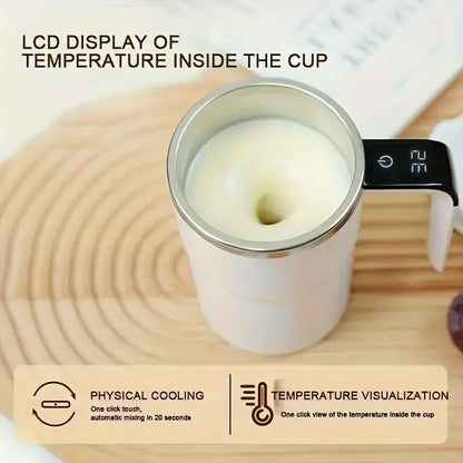 Showing Smart Temperature Control Stirring Coffee Cup top view rounding milk