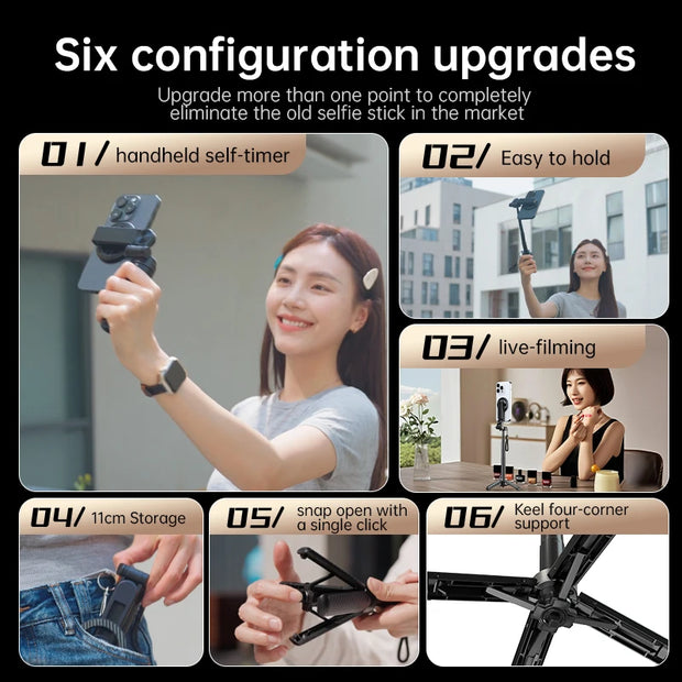 T20 Magnetic Portable Telescopic Selfie Stick 360° Rotation Universal for iPhone 16 15 14 13 12 11 Samsung Xiaomi Travel Outdoor-The Joop Basket