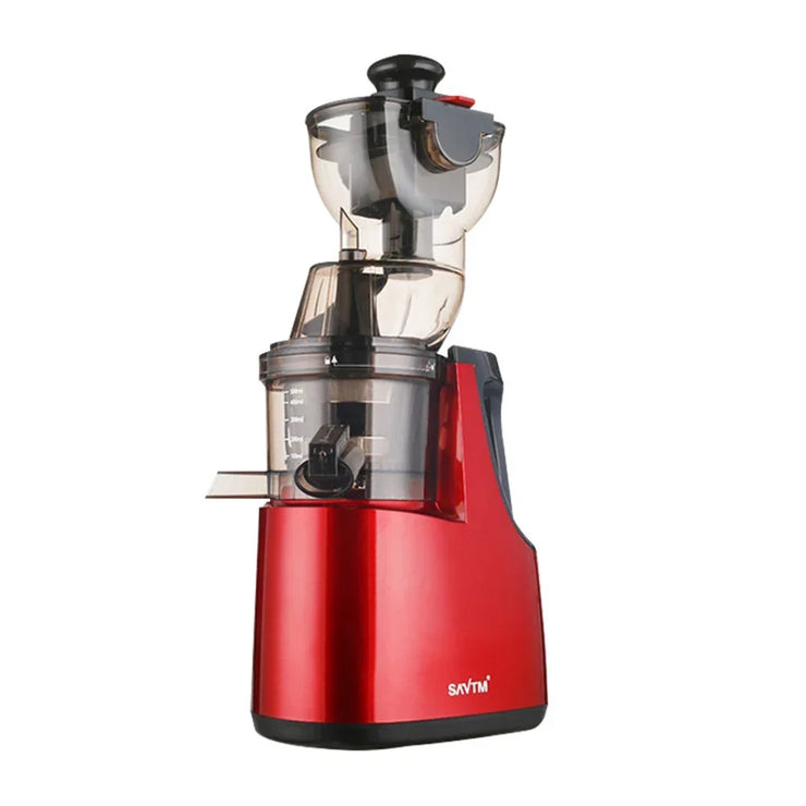 Houselin 7 inch Cold Press Juicer in red, stainless steel blade, masticating machine for fruits and vegetables.