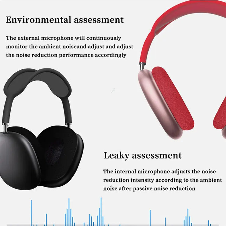 P9 Air Max Wireless Stereo Headphones with noise adjustment technology and ergonomic design.