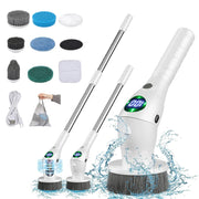 Electric cleaning brush with interchangeable heads, cordless, ergonomic, multifunctional, wireless rotatable design, Type-C charging, 2500mAh battery.