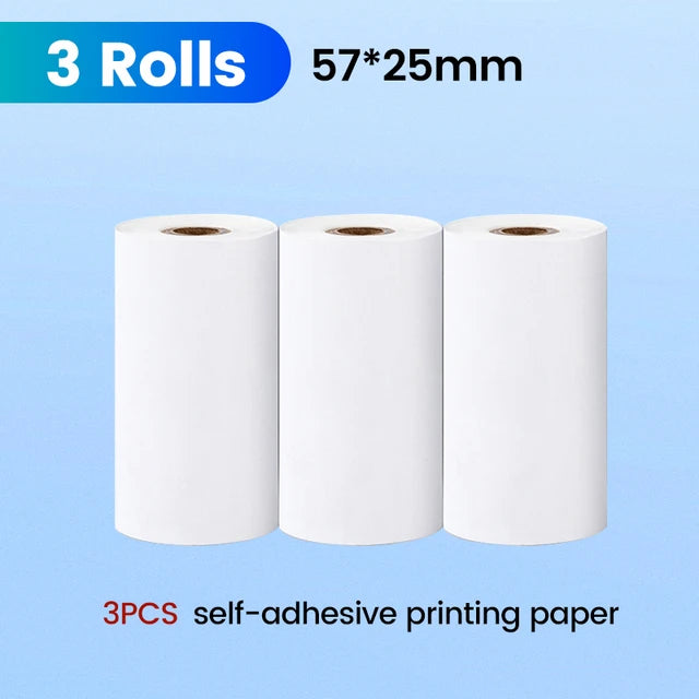 3 rolls of 57*25mm self-adhesive thermal printing paper for mini printers.