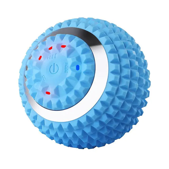 Blue 10CM electric fascial ball vibration massage ball with ergonomic design for muscle relief.