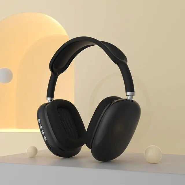 P9 Air Max Wireless Stereo Headphones on display, featuring advanced Bluetooth technology and sleek design.