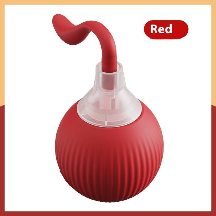 Red interactive cat toy ball with flexible tail, designed to entertain high-energy cats.