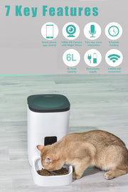 "Smart 6L Automatic Pet Feeder with 1080P Camera & App Control - Perfect for Cats & Dogs, Voice Recorder, Timed Feeding & Dual Power Supply!"