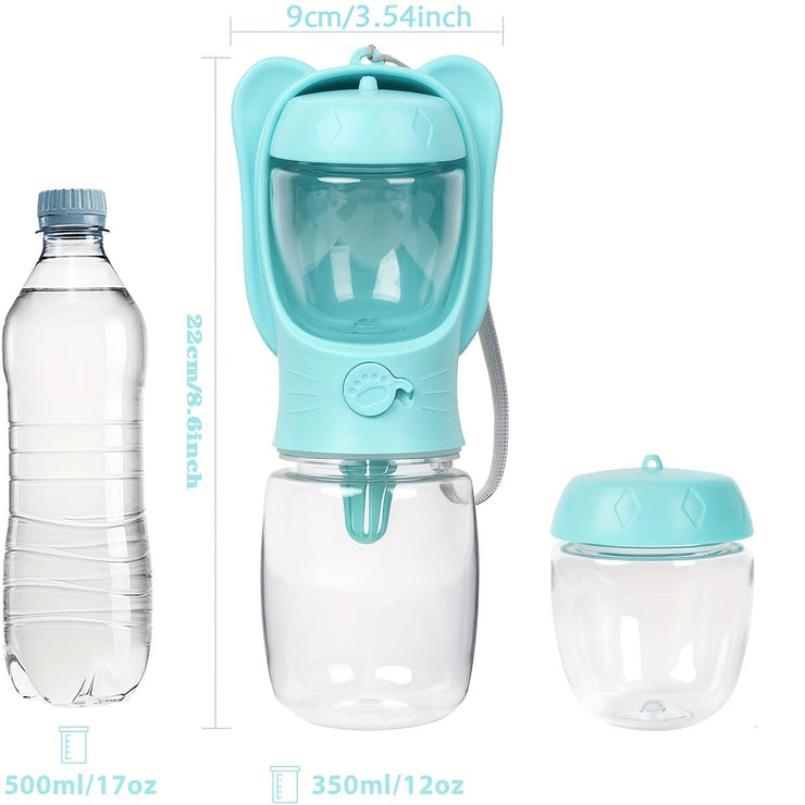 2 in 1 dog water bottle, leak-proof portable pet water dispenser with food container for travel.