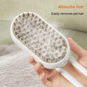 Steam Pet Brush 3-in-1 Massage, removes pet hair, grooming tool for cats and dogs.