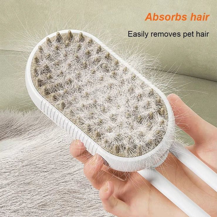 Steam Pet Brush 3-in-1 Massage, removes pet hair, grooming tool for cats and dogs.