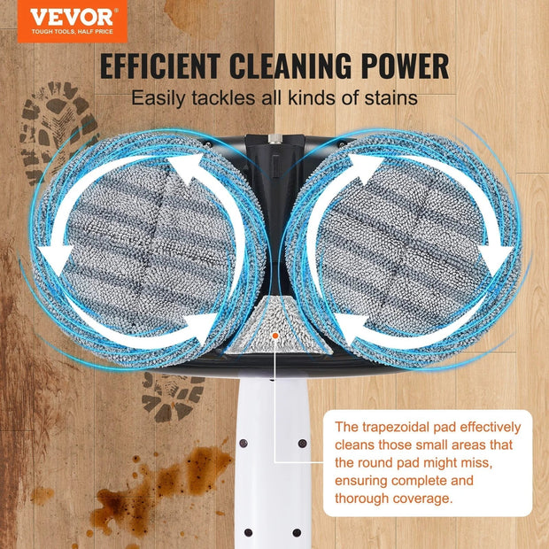 VEVOR Cordless Electric Spin Mop with Water Tank, 40-Minute Battery Life, LED Headlight, Dual Mop Heads, and 8 Microfiber Pads for Hardwood and Tile Floor Cleaning-The Joop Basket