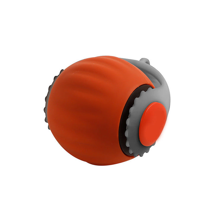 Orange silicone cat toy ball with gray grip, designed for funny cat play.